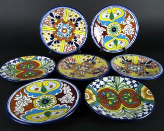 Lot of 7 Lead Free Talavera Mexican Pottery 6.75" Plates