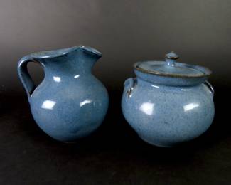 1990 Jugtown Ware Pottery Creamer & Lidded Sugar Dish