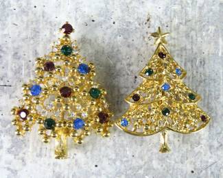 Lot of 2 Vintage Eisenberg Colored Rhinestone Brooches