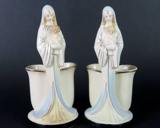 Pair of Vintage "Madonna & Child" Planter Vases