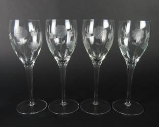 Lot of 4 Etched Crystal Glasses by Crystal Clear Industries