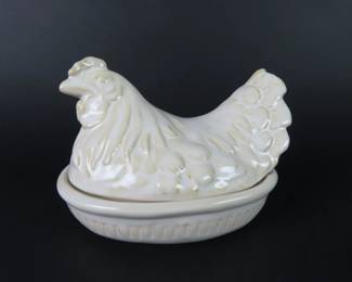 Pottery Barn 12 Days of Christmas "French Hen" Oval Covered Butter Dish