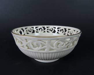 Pierced Edge Lenox "Tracery Collection" Bowl with Gold Rim