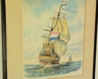 ARTIST SIGNED WATERCOLOR "ADMIRAL M. OUDES"