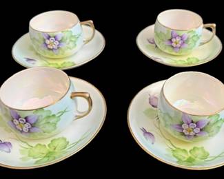 8 MEITO Hand Painted Tea Cups Saucers