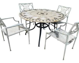 Stone Inlay Outdoor Table and 4 Chairs