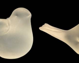 2 Frosted Satin Art Glass Bird Figurines