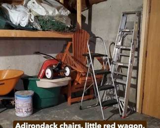 Ladders, steps tools, wheelbarrows, wagon.