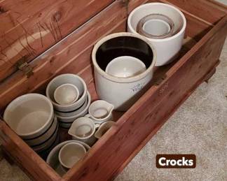 Crocks and vintage cedar chest.