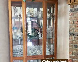 China cabinet, Mikasa crystal, ceramic music boxes.
