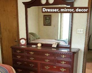 Wood dresser and mirror.