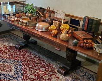 Solid wood table, 8' x 11' area rug, high end decor.