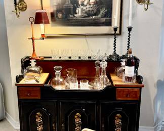 Dry sink with Copper lining, Lady Ann highball glasses, very nice crystal decanters