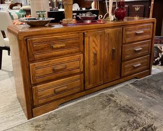 Vintage Oak Credenza 67"W X 18"D X 31"T C2493 $100 You can purchase this item at the Tent sale at The Avant Garden located at 140 N 20th St in Ozark or call (417) 485-4857 to purchase over the phone.