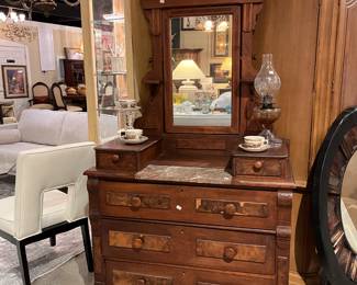 Antique Dresser w/ Mirror 39"W X 18"D X 88"T C2379 $100 You can purchase this item at the Tent sale at The Avant Garden located at 140 N 20th St in Ozark or call (417) 485-4857 to purchase over the phone.