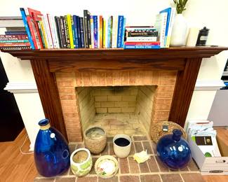 Interesting books, blue vases,