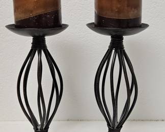 (2) Metal Candle Holders w/ Pillar Candles
