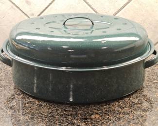 Green Enameled Graniteware Turkey Roaster