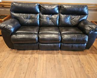 Black Leather Double Recliner Sofa