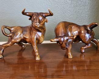 2- Ceramic Fighting Bull Figurines