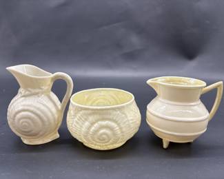 Belleek Irish Porcelain: 2-Creamers & 1-Open Sugar