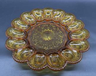 Vintage Marigold Pressed Glass Egg Plate