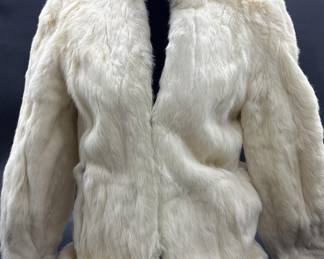White Genuine Fur Short Jacketwith Pockets, Size S