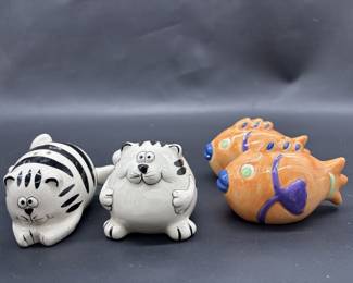 Whimsical Cat & Fish Ceramic Salt & Pepper Shakers
