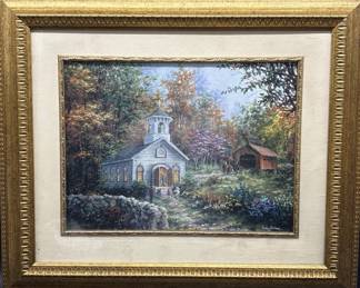 Worship in the Country Print in Gold Color Frame