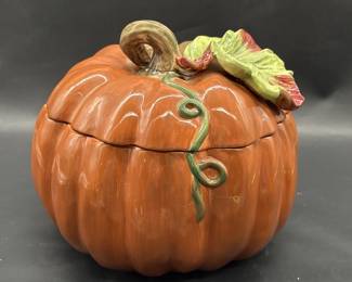 Vintage Ceramic Orange Pumpkin Soup Tureen