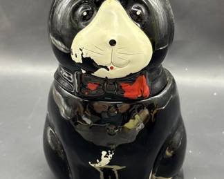 Vintage Black & White Cat Ceramic Cookie Jar