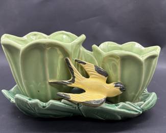 Vtg. McCoy Pottery Dbl. Tulip Planter w/ Bird