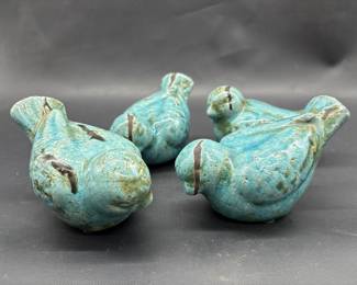 (4) Vintage Turquiose Ceramic Quails