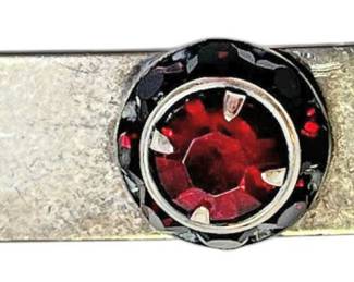 Sterling Tie Clip W Red Faceted Glass Gem