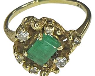 Authenticated 14K Emerald Diamond Ring