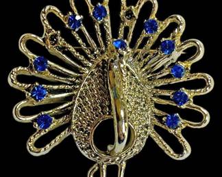 Vintage Gold Tone Blue Stone Peacock