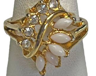 Gold Tone Rhinestone Opal Color Ring