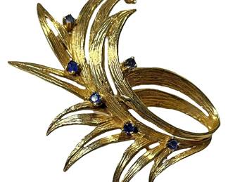Authenticated 14K Sapphire Brooch
