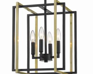 Four Light Chandelier in Matte Black & Brass