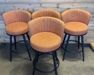(4) Upholstered Orange Bar Stools