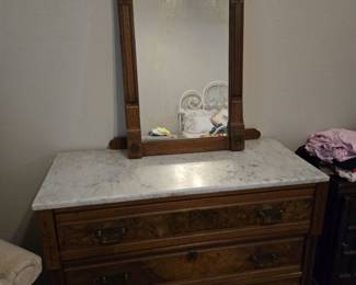 Antique Victorian Marble-topped Dresser with Mirror