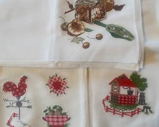 Vintage tea towels with fabric appliqué