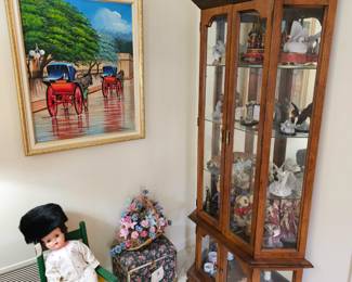 glass curio, figurines