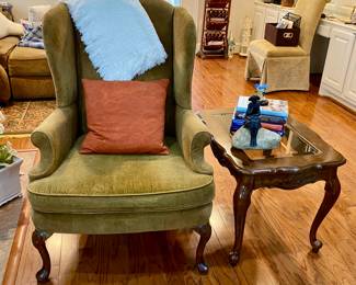 Wingback Chair & Side Table w/ Glass Top