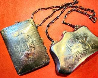 Sterling silver ( marked) vintage minaudiere (left), Dance or wrist purse (right)