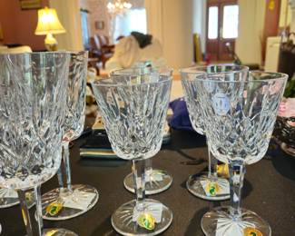 Set of four Waterford Lismore water goblets.
