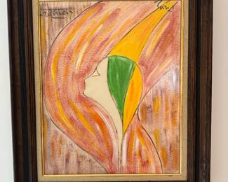 Framed Original Oil on Board of Profile of a Woman Signed Francois / Paris (21"W x 25"H)