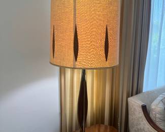 Mid-Century Modern Brass and Teak Lamp (38"H) (2 Total)