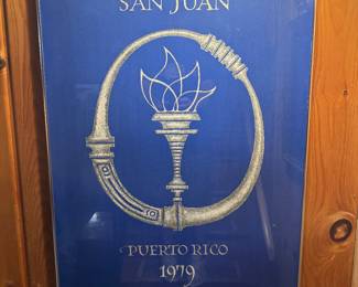 Framed Poster of 1979 Pan American Games in San Juan, Puerto Rico by Lorenzo Homar (24"W x 35"H)
