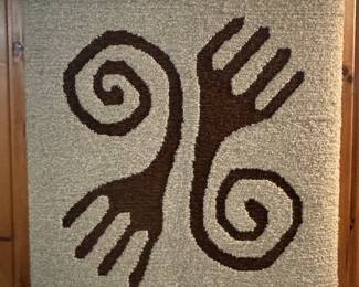 Vintage Upholstered Handwoven South American Wall Art of Cave Drawings (39"H x 24"W)